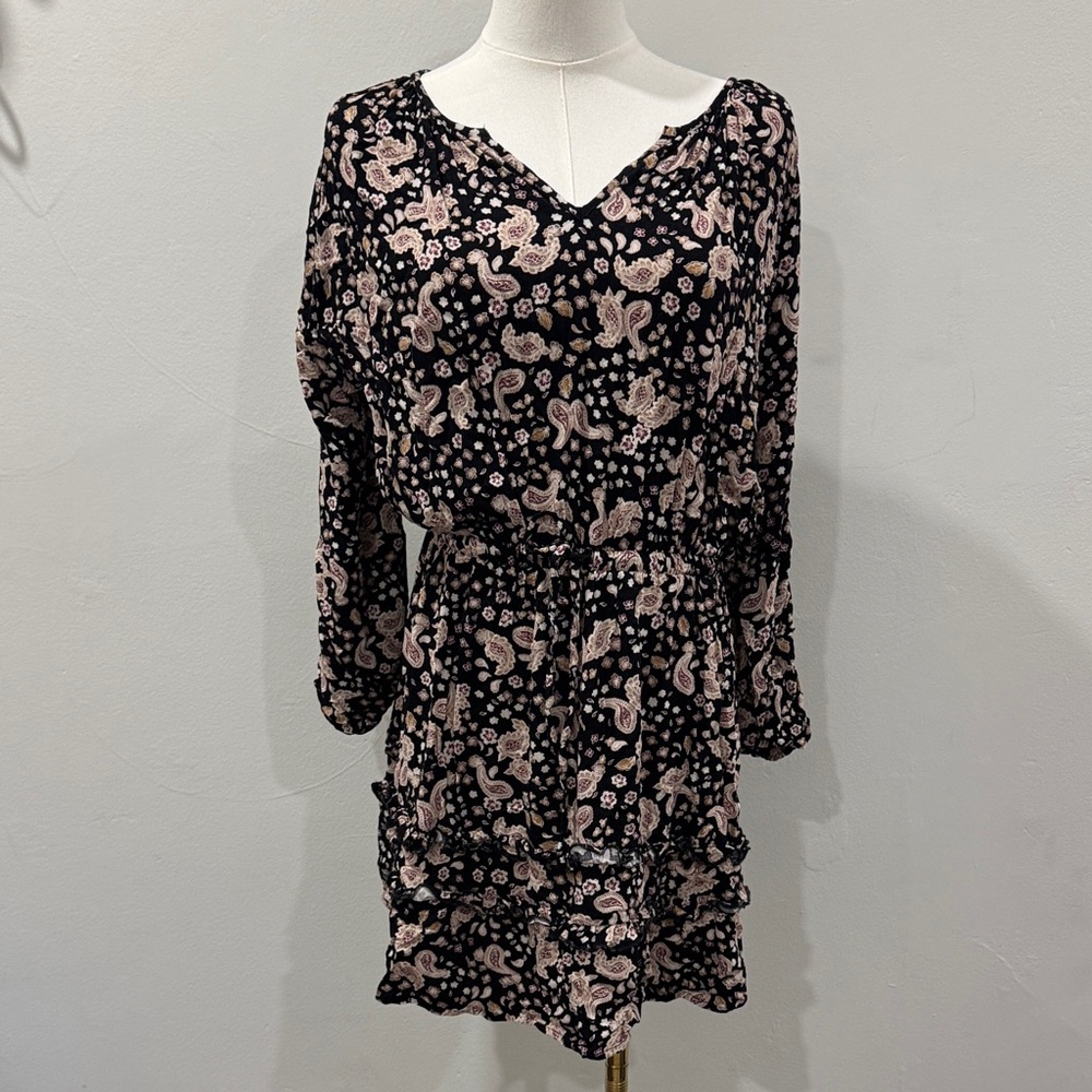 Z Supply Black and Pink Paisley Dress - Size Large